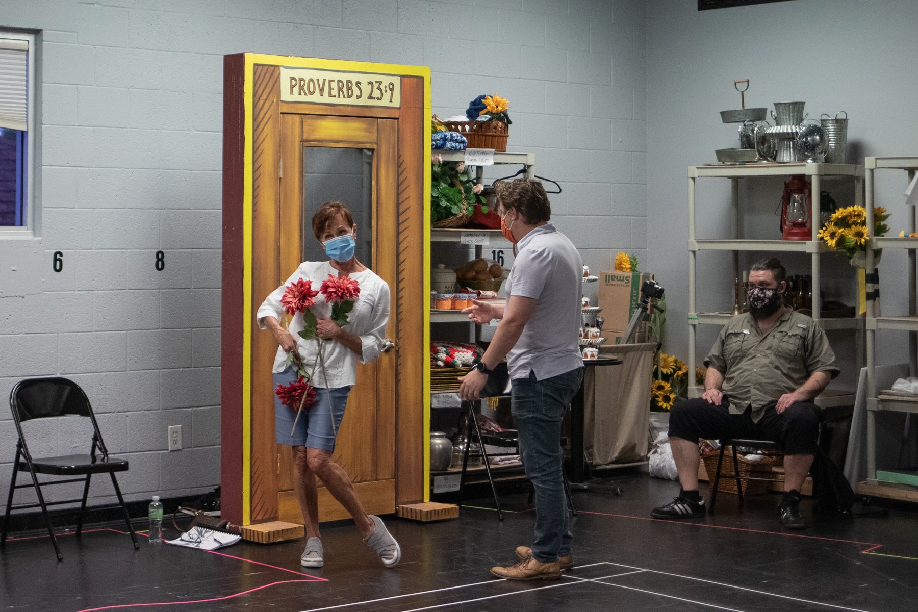 Peggy and director Bryce Alexander during Calendar Girls rehearsal