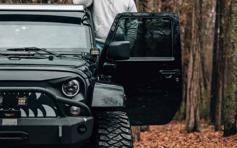 A man in a pickup truck